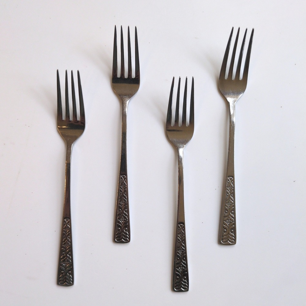 Vintage MCM Alhambra Stainless Japan Salad Dessert Fork - Set‎ of 4 Retro